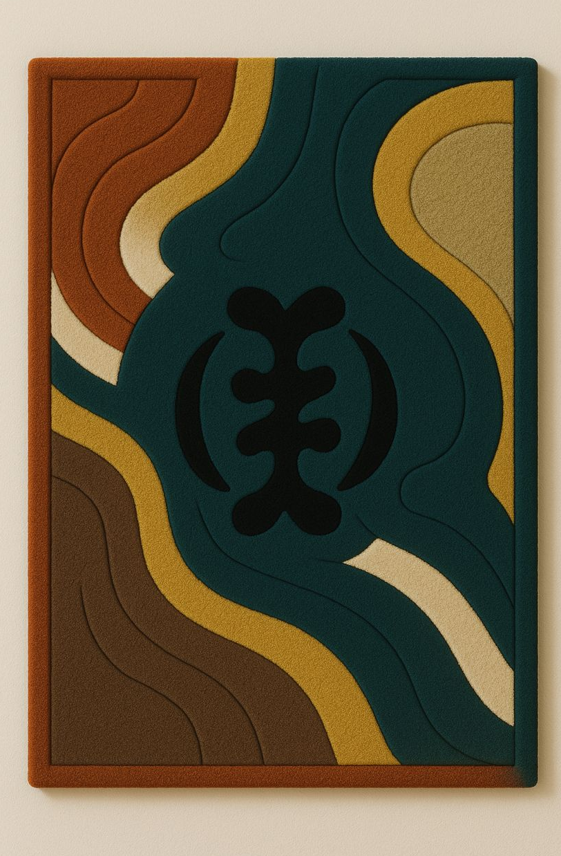 Handcrafted Adinkra Sankofa tufted rug — Ghanaian cultural artwork